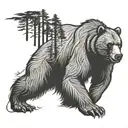 angry grizzly bear with narrow forest pathway  tattoo design idea