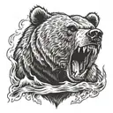 angry grizzly bear with fear god surrounded tattoo design idea