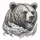 angry grizzly bear with fear god surrounded tattoo design idea