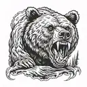 angry grizzly bear with fear god surrounded tattoo design idea