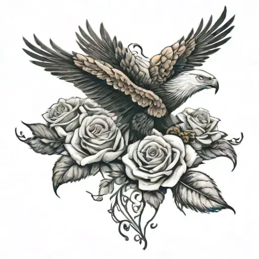 rose and eagle   tattoo design idea