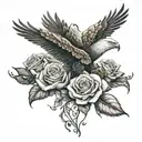rose and eagle   tattoo design idea