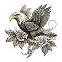 rose and eagle   tattoo design idea