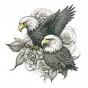 rose and eagle   tattoo design idea
