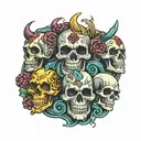 3 evil different  coloured skulls round arm tattoo  tattoo design idea