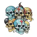 3 evil different  coloured skulls round arm tattoo  tattoo design idea
