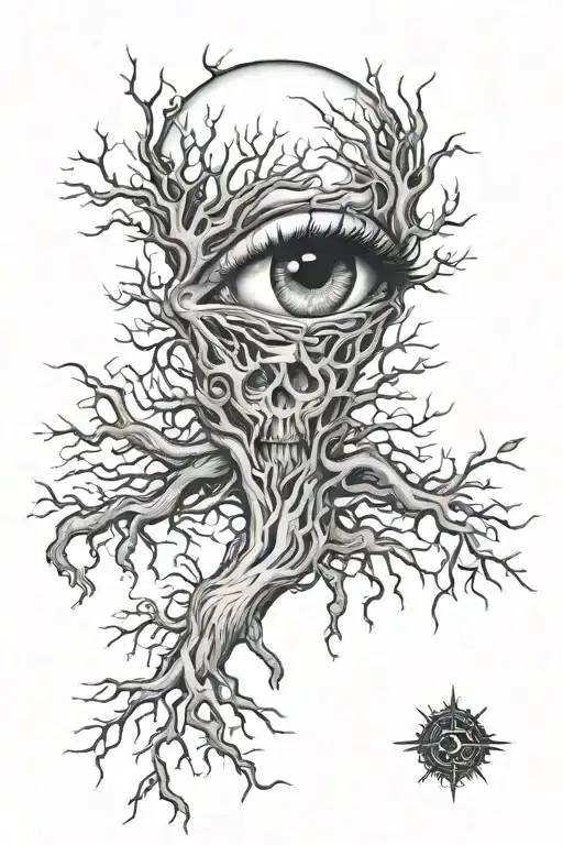 dark and whats to look alive roots with eye balls incorporated tattoo design idea