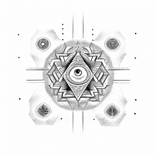 Nordic Runes, Chakras, All-Seeing Eye, Ankh, and Honeycomb tattoo design idea