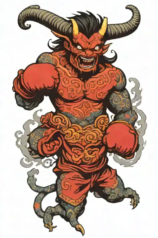 demon wearing boxing gloves  tattoo design idea