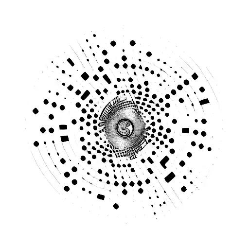 Music-themed binary code flowing through futuristic circuitry tattoo design idea