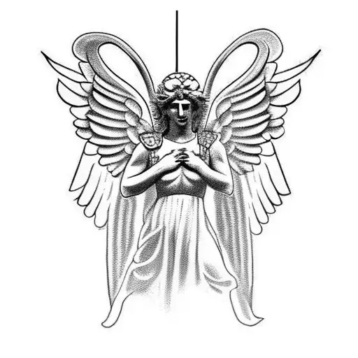 A vintage-inspired tattoo of a Greek statue with angel wings tattoo design idea