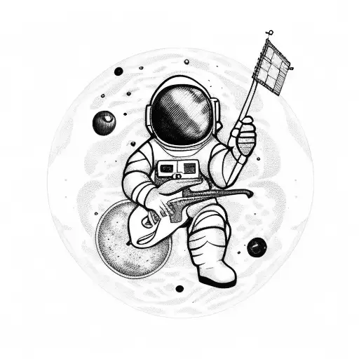 astronaut with guitar, and some planets arround, this tatto wil be at triceps tattoo design idea