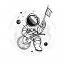 astronaut with guitar, and some planets arround, this tatto wil be at triceps tattoo design idea