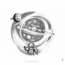 astronaut with guitar, and some planets arround, this tatto wil be at triceps tattoo design idea