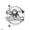 astronaut with guitar, and some planets arround, this tatto wil be at triceps tattoo design idea