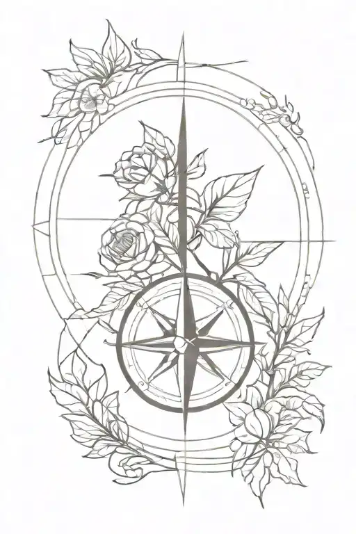 compass abstract plant greek style single needle playfull  tattoo design idea
