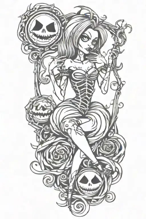 jack sally oogie boogie lock shock barrel sleeve tattoo tattoo design idea