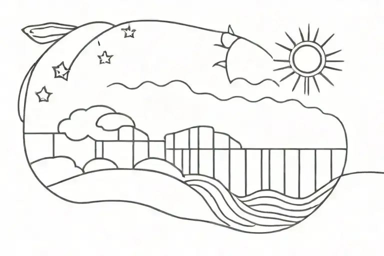 sea ​​cle of sun and accordion tattoo design idea