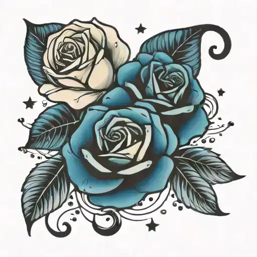 rose and Aquarius constellation tattoo design idea