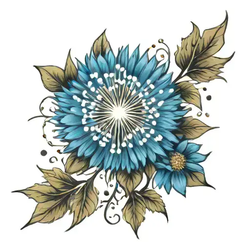 blue dandelion  with a Spotify song code  tattoo design idea