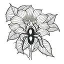 Black widow spider as stem of a moon flower tattoo design idea