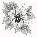 Black widow spider as stem of a moon flower tattoo design idea