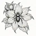 Black widow spider as stem of a moon flower tattoo design idea