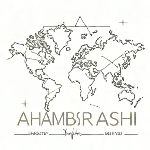 A minimalist tattoo design of a world map with the phrase 'aham brahmasmi' subtly incorporated into the lines tattoo design idea