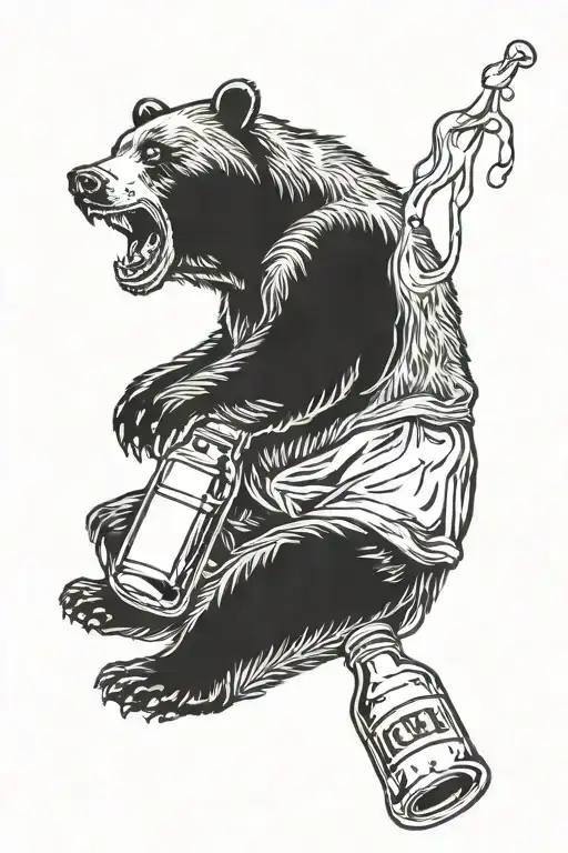 A bear drinking a beer bottle tattoo design idea