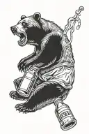 A bear drinking a beer bottle tattoo design idea