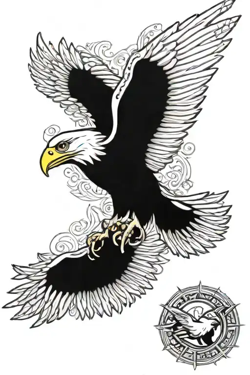 spread wings of gold and silver eagle  tattoo design idea