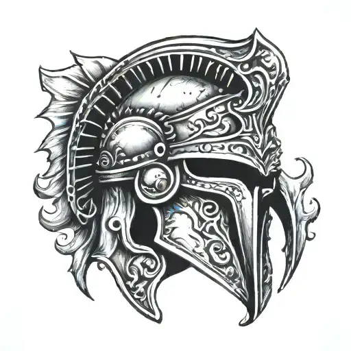 creepy spartan helmet tattoo design idea