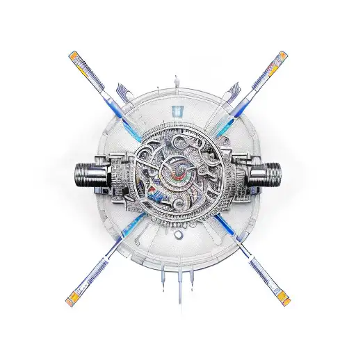 An intricate mechanical tool with the band's logo incorporated into the design tattoo design idea