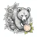 bear cub and peach tree surrounded tattoo design idea
