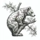 peach tree and bear cub playing tattoo design idea