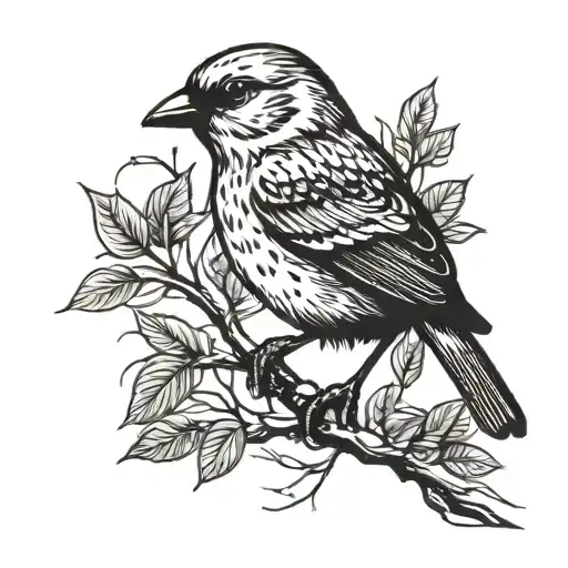 canary bird in branch minimalist tattoo design idea