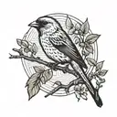 canary bird in branch minimalist tattoo design idea