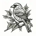 canary bird in branch minimalist tattoo design idea