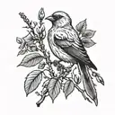 canary bird in branch minimalist tattoo design idea