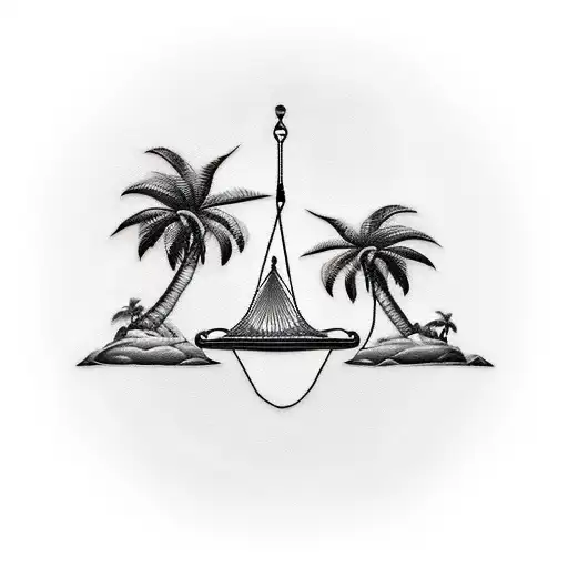 A tattoo of an island with 2 big palm trees with a hammock between them and another two small palm trees on the side tattoo design idea