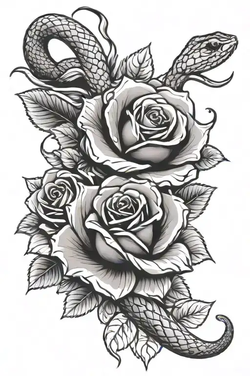 Roses and snake tattoo design idea
