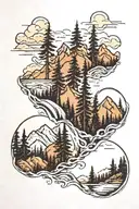 pnw mountains filled with trees tattoo design idea