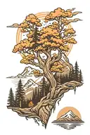 pnw mountains filled with trees tattoo design idea