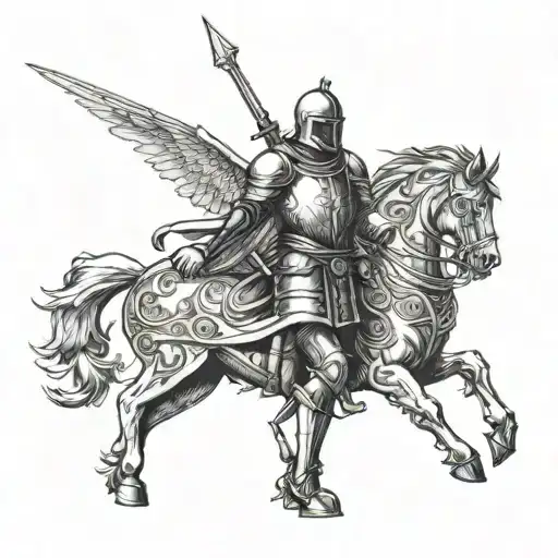 a medieval knight with a guardian angel watching his back tattoo design idea