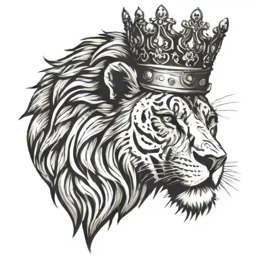 lion with 5 point crown on his head and a tear drop under his eye holding a  ak 47 rifle aiming to shoot lion roaring  tattoo design idea