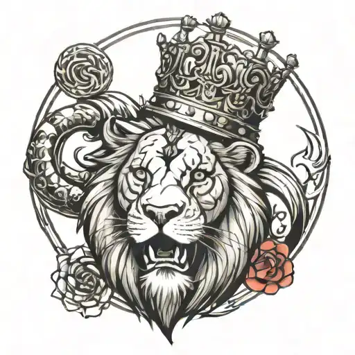tank with a lion wearing 5 point crown tattoo design idea