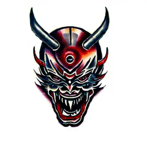 a japanese devil mask tattoo design idea