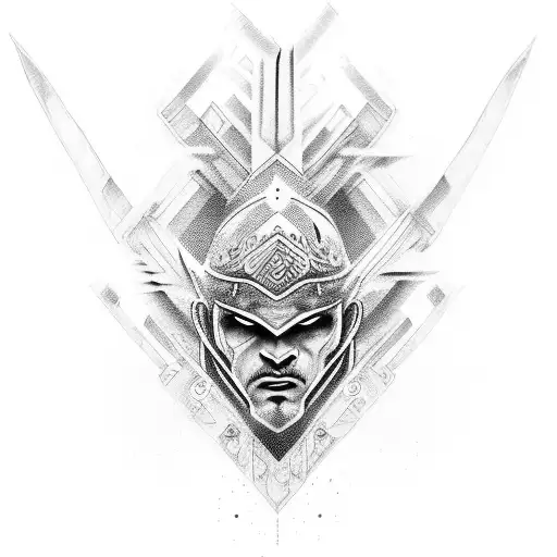 warrior with balance mind body and soul, abstract tattoo design idea