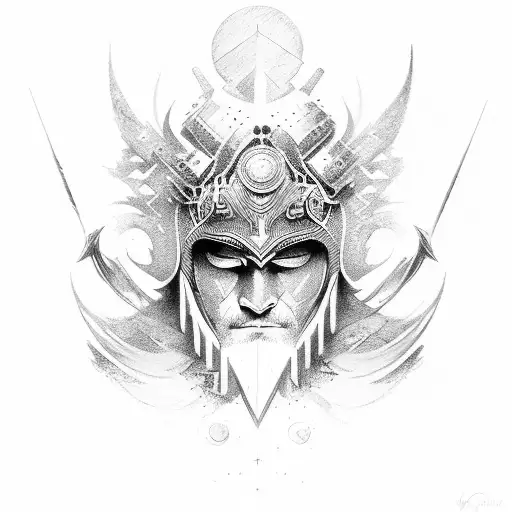 warrior with balance mind body and soul, abstract tattoo design idea