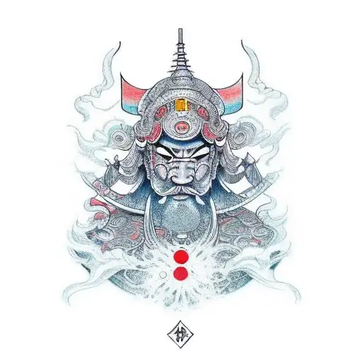 warrior with balance mind body and soul, abstract tattoo design idea